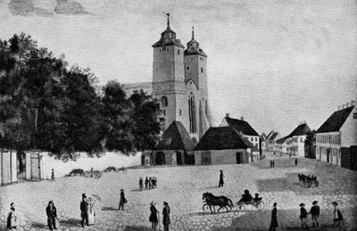 Domkyrkan och Lilla Torg omkring 1830